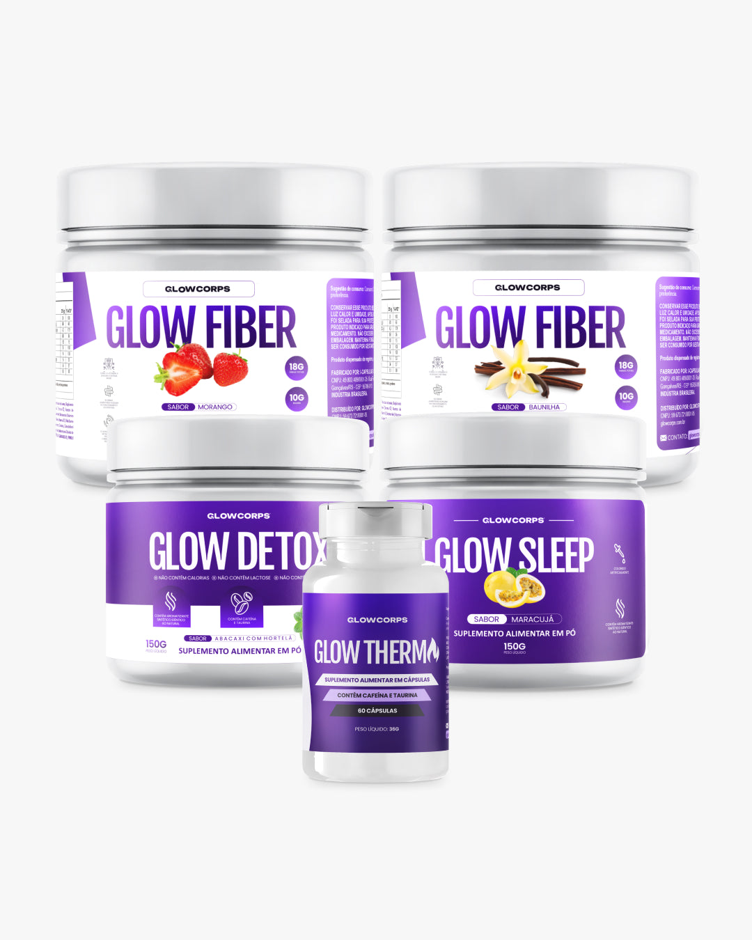 Combo SECA BARRIGA: -10kg em 30dias | 02 Shake GlowFiber | 01 GlowDetox | 01 GlowSleep | 01 Glow Thermo | 01 Glow Control