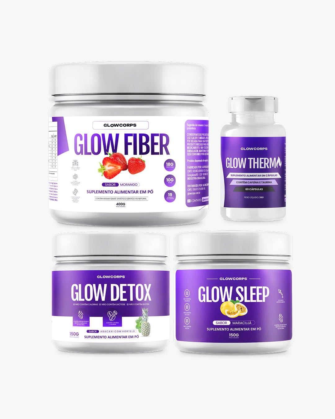 Combo SECA BARRIGA: -10kg em 30dias | 02 Shake GlowFiber | 01 GlowDetox | 01 GlowSleep | 01 Glow Thermo | 01 Glow Control